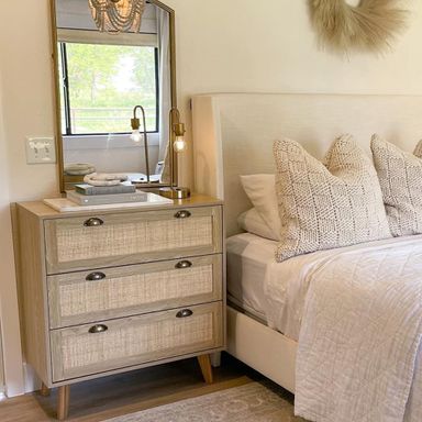 PHI VILLA Rattan Dresser - Nightstand with Drawer Boho Small Cabinet 3 Drawer Dresser, Bedside Table 1 Rattan