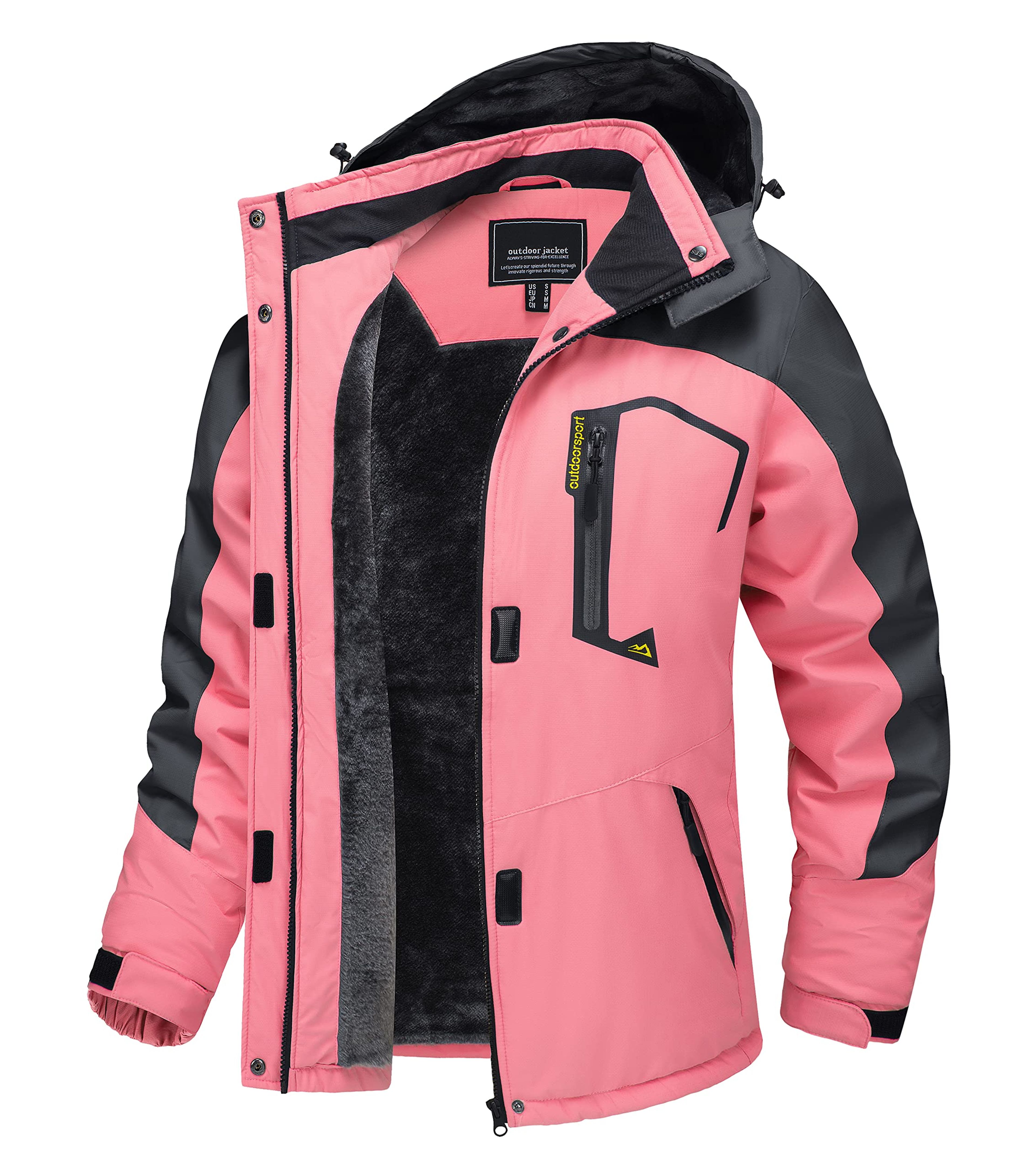 TACVASEN Women's Waterproof Ski Jacket Warm Fleece Pink Grey XL