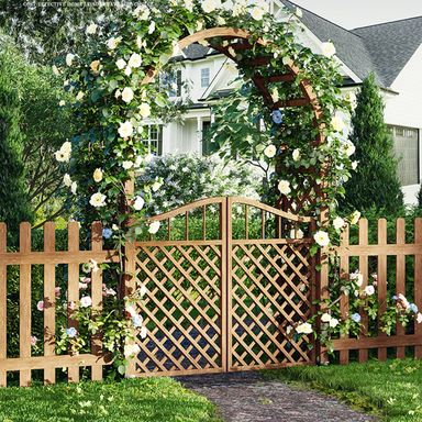 Pergola Arbor with Gate, Outdoor Wooden Arch, Climbing Plants, Roses, Vines, Garden Archway for Wedding Bridal Party Decoration Ceremony (Color : Carbonized Color)