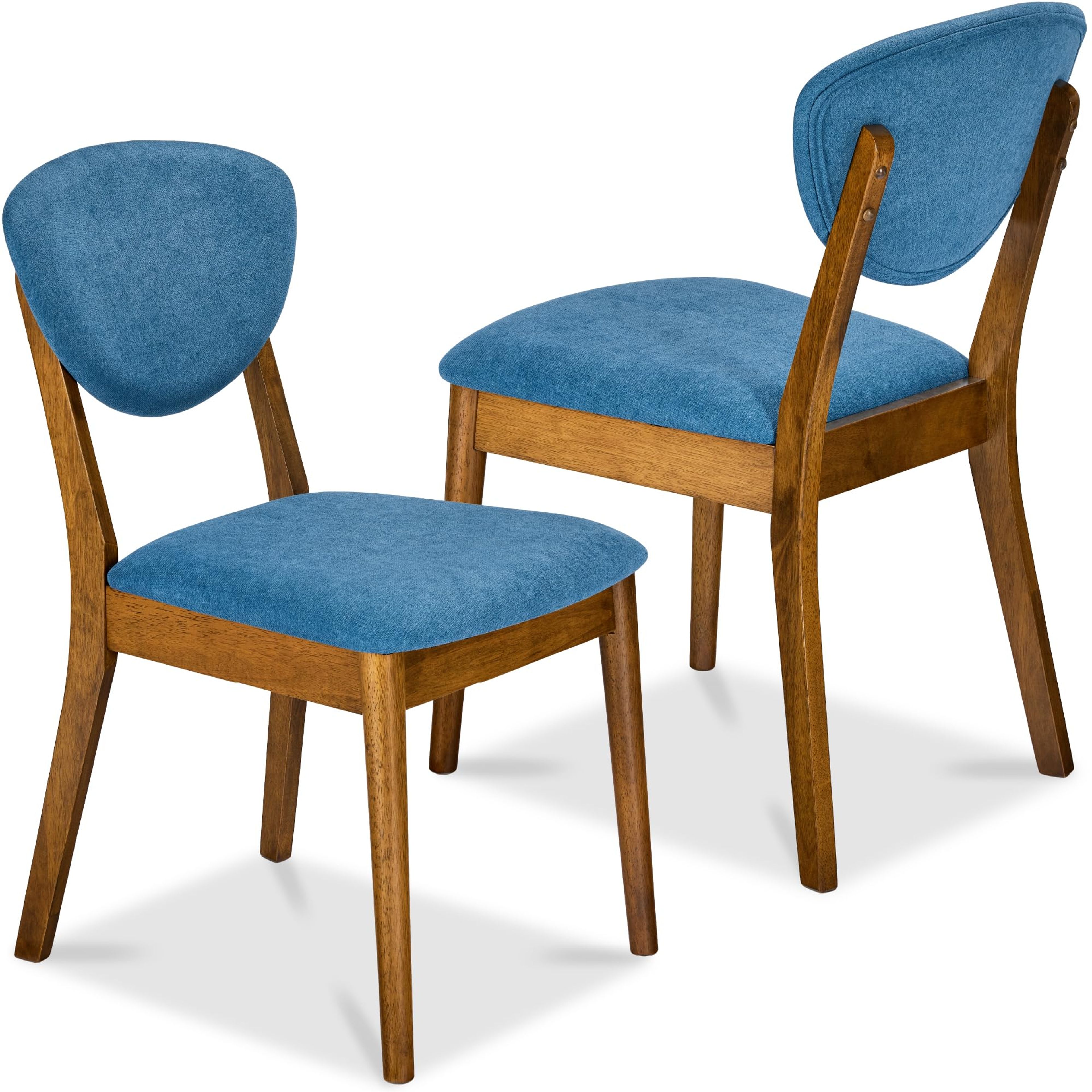 Mid-Century Modern Dining Chairs Set of 2 - Upholstered Walnut/Ocean Blue