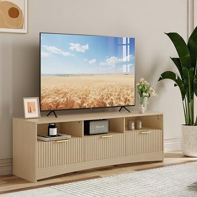 Amazon.com: Amada TV Stand for 50-65" TV, Fluted Modern TV Stand Entertainment Center with Drawers and Open Shelf, Waveform Panel, Sleek Curved Profile Media TV Console Table for Living Room, Bedroom, Nature Oak : Home & Kitchen