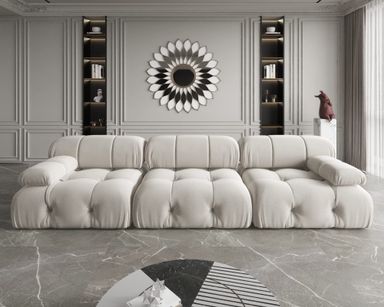 JACH Modular Sectional Couch, Modern Deep 3-Seat Couches, 104'' Minimalist Teddy Velvet Sectional Sofas, Convertible Sleeper Soft Sofa for Living Room Apartment (Beige) 3-Seater Beige