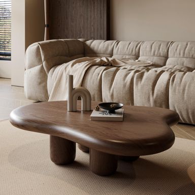 48.42" Modern Cloud Coffee Table for Living Room, Dark Brown Wood Coffee Table with 4 Sturdy Legs, Mid-Century Modern Tea Table Living Room Table for Home Office Wood Brown
