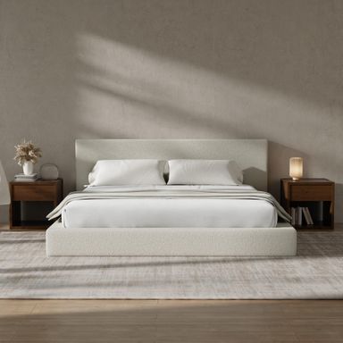 RECCI Cloud Boucle Upholstered King Bed Frame with Headboard, 5 Inch Foam Padded Platform, No Box Spring, Easy Assembly (Beige) Beige King (U.S. Standard)