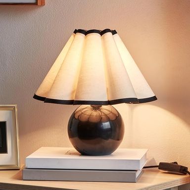 Brightech Blair LED Table Lamp - Small Modern Black Table Lamp with Marble Base, Pleated Shade for Bedroom, Bedside, Living Room - Ambient Night Light with Soft White Light - Amazon.com