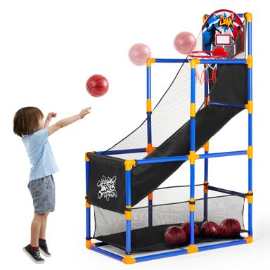 JOYIN Arcade Basketball Game Set with 4 Balls and Hoop for Kids 3 to 12 Years Old Indoor Outdoor Sport Play - Easy Set Up - Air Pump Included - Ideal for Competition Blue Classic Edition
