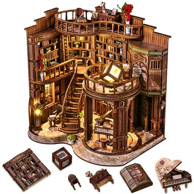 DIY Miniature House Kit, Book Nook kit Dreamy Book Hall 3D Wooden Puzzle with LED Lights, House Building Kit for Home Decoration and Creative Gift for Women Men Friends(Dreamy Book Hall)