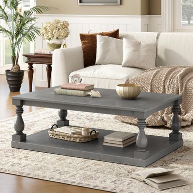P PURLOVE Living Room Coffee Table, Wooden Coffee Table with Storage, Modern Living Room Reception, Center Table Modern Home Furniture (Gray) Grey