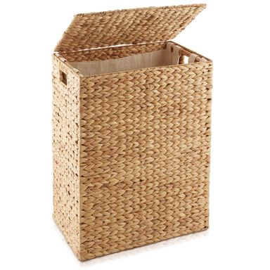 Casafield Large Laundry Hamper with Lid and Removable Liner Bag - Natural, Woven Water Hyacinth Rectangular Laundry Basket Sorter for Clothes and Towels