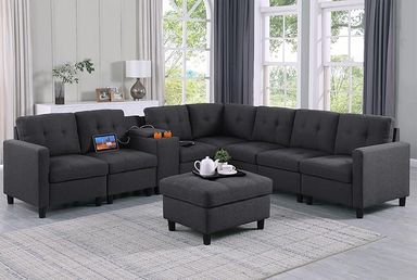 Amazon.com: asunflower Sectional Sofa Ottoman Set with Console 7 Seats Modular Corner Sectional Couches Living Room Furniture Sets Reversible L Shape Fabric Couches Light Gray : Home & Kitchen