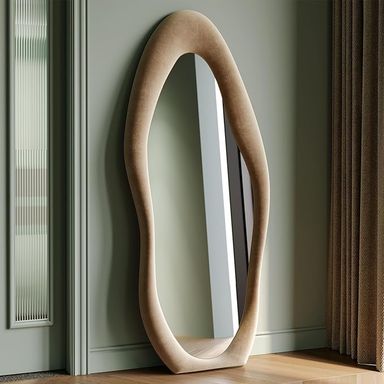 Amazon.com: Honyee Full Length Mirror, 63" x 24" Wall Mirror, Flannel Wrapped Wooden Frame Floor Mirror, Irregular Wavy Mirror Hanging or Leaning Against Wall for Cloakroom/Bedroom/Living Room, Milk Tea : Home & Kitchen
