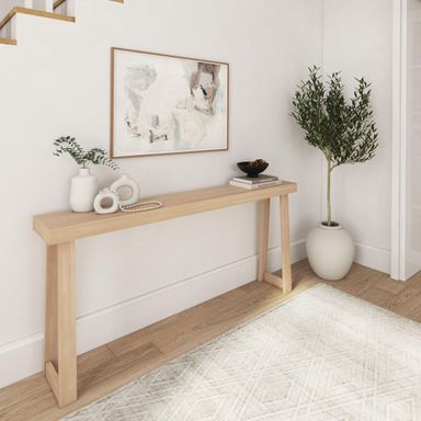 Plank+Beam Solid Wood Console Table, 66 Inch, Sofa Table, Narrow Entryway Table for Hallway, Behind The Couch, Living Room, Foyer, Easy Assembly, Blonde 66" Console Table Blonde