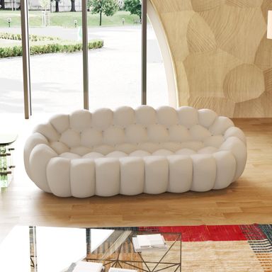 JACH 3 Seater Bubble Sofa, Modern Honeycomb Mesh Fabric, Memory Foam Cushioned, 98.43''L x 42.52''W x 30.71''H, Light Grey
