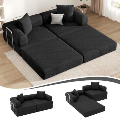 DURASPACE 78.4'' Convertible Sleeper Sofa Bed, Floor Folding Mattress Couch with Fixed-Shape Frame, Comfy Fold Out Futon, Boneless Modular Loveseat for Living Room (Chenille Black) Black 78.4'' Loveseat