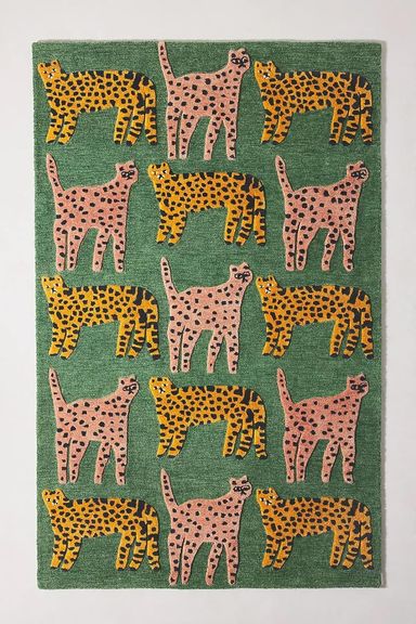 Harrods Hand-Tufted Jungle Safari Cat Area Rug - Soft and Stylish for Kids Room, 120 x 180 inches (Green, 5 x 8 Feet)