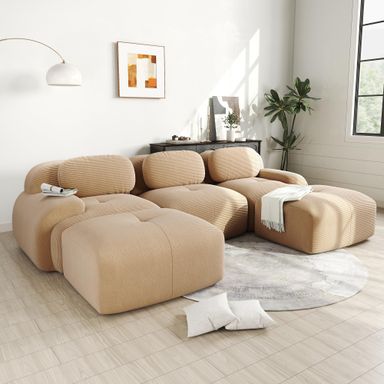 117.3" U-Shaped Cloud Couch Modular Sectional Sofa - Boneless Deep Seat 3-Seater with 2 Movable Ottomans, No Assembly, Corduroy Upholstery Couches for Living Room (Camel) Camel 117.3in-U-Shape