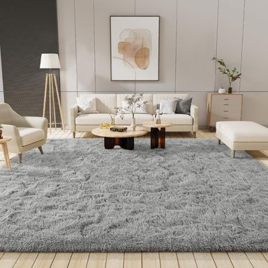 LOCHAS Ultra Soft Indoor Modern Area Rugs 9x12, Fluffy Living Room Carpets for Children Bedroom Home Decor Nursery Rug, Grey Grey 9' x 12'