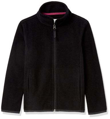 Amazon Essentials Girls and Toddlers' Polar Fleece Full-Zip Mock Jacket Recycled Polyester Black Small