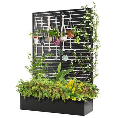 FENCY Metal Raised Garden Bed with Trellis, Metal Planter Box with Trellis, Garden Box for Climbing Plants Vegetable, 47" Lx16 Wx71 H Metal Garden Bed with Drainage Holes(Black-Louvered) Black-louvered 71"x47"