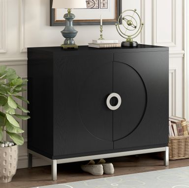 Merax Wood Farmhouse Buffet Sideboard with Metal Legs Coffee Bar Storge Cabinet Console Table for Living Room Kitchen Black