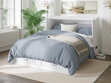 AFI Southampton Full Murphy Bed Chest with Mattress, Storage, and Built-in Charger in White