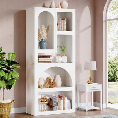 Tribesigns 70.87" Tall Geometric Bookshelf, White Arched Bookcase with 5 Irregular Storage Shelves, Modern Open Art Decor Display Shelf Free-Standing for Living Room, Bedroom, Closet 1 White