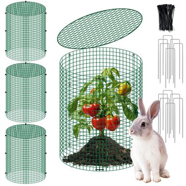4 Packs 13"x 16" Wire Plant Protector from Animals, Plant Protector Cages with Detachable Covers & Zip Ties & Stakes, Chicken Wire Plant Covers for Flower and Vegetables Protection