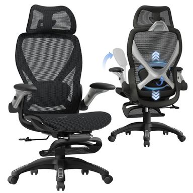 ELABEST X100 Ergonomic Office Chair with Footrest, Big and Tall Home Desk Chair with 5D Flip-Up Arms, Adjustable 3D Lumbar Support,High Back Rolling Computer Chair, Swivel Mesh Chairs (Midnight Mist)