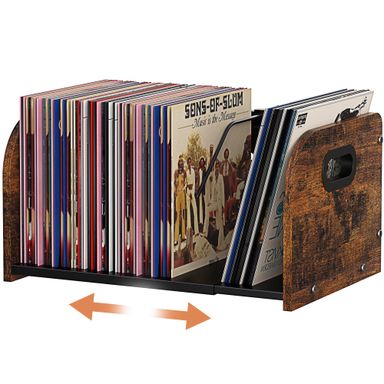 Vinyl Record Storage Holder, Expandable Record Holder Rack With Movable Divider, 110 LP Album Display Shelf Stand, Magazine Holder (Rustic Brown)