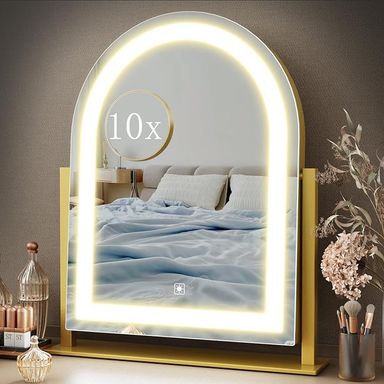 Amazon.com - Gvnkvn Lighted Makeup Mirror, Hollywood Vanity Mirror with Lights, Three Color Lighting Modes, and Detachable 10X Magnification Mirror, Smart Touch Control, 360°Rotation (15.2in. Curved)