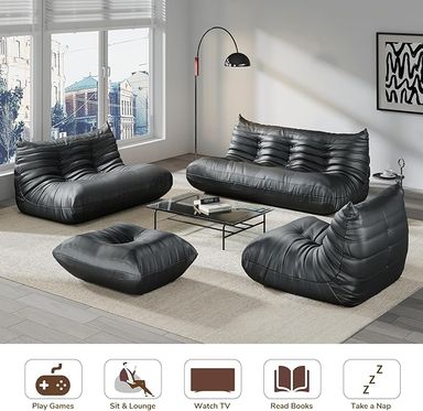 Amazon.com: Comfy Lazy Floor Sofa Couch,Soft Armless Chair,Faux Leather Lounge Chair,Corner Relax Sofa Couch for Living Room Bedroom,Salon Office,Adults(Black+2 Seat) : Home & Kitchen