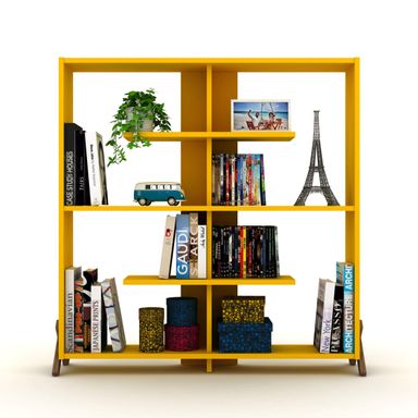 Industrial Bookshelf Open Back 6 Shelves Bookcase Modern Bookcases Large Bookshelf Organizer for Office Living Room (Yellow)