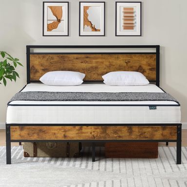 Z-hom Queen Bed Frame with Modern Wood Headboard & Footboard, Upgraded Heavy Duty Metal Sturdy Bed Frame Queen Size, Stable Platform Bed Furniture Bed Storage, No Noise, No Box Springs, Vintage Brown Queen Vintage Brown