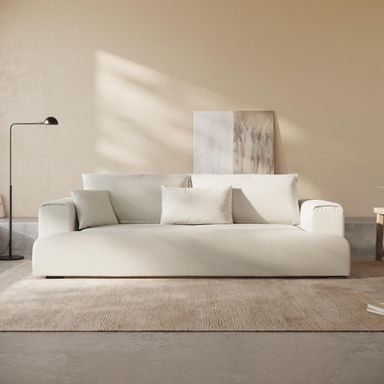 Acanva Modern Minimalist Sofa with Extra Deep Seats for Living Room, Bedroom and Lounge, Wool-Like T-Shape Couch
