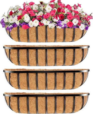 Amazon.com : Y&M 24in Window Planter Box 4Pcs Iron Railing Planter with Coco Liner for Outdoor Balcony Rail, Fence, Porch, Patio : Patio, Lawn & Garden