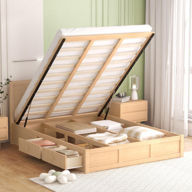 Harper & Bright Designs Queen Lift Up Storage Bed,Wood Queen Platform Bed Frame with Storage Underneath,Queen Size Bed with 2 Drawers,Queen Storage Bed for Bedroom,No Box Spring Needed,Natural