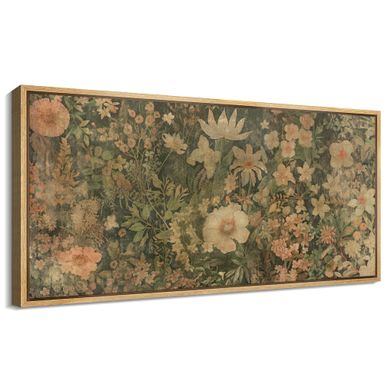 SIGNFORD Extra Large Framed Canvas Print Wall Art Vintage Floral Garden Antique Style Flower Arrangement Illustrations Modern Art Calm Warm for Living Room, Bedroom, Office - 60"x30" 60"L x 30"W Ase06-2404-yuk34