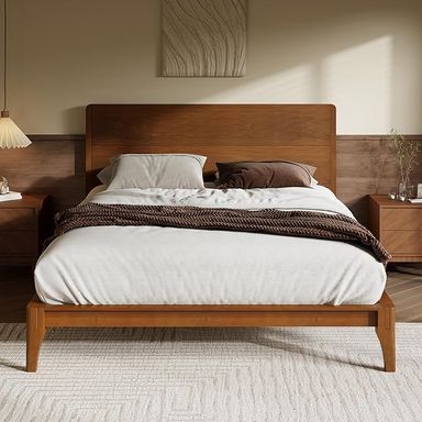 Amazon.com: Merax Queen Size Bamboo Platform Bed, Mid-Century Modern Bed Frame with Tall Headboard, Wood Slat Support, No Box Spring Needed, Easy Assembly, Brown : Home & Kitchen
