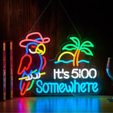 Parrot Its 5 00 O'clock Some Where Neon Sign for Wall Decor USB Powered Five Oclock Dimmable Bar Beer LED Light Man Cave Blue, White, Red