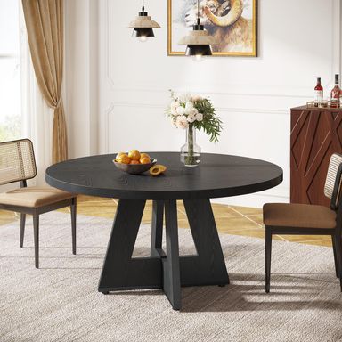 Tribesigns Farmhouse Dining Table, 47 Inch Round Dinner Table for 4, Rustic Round Dining Room Table for Home Dining Room Living Room (Black)