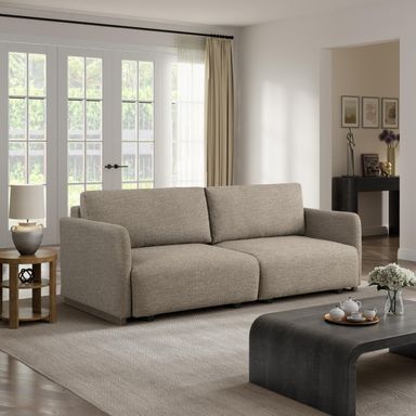 Serta Vail 86" Convertible Sleeper Sofa, Queen Size, Wall-Hugging Dreamglide Mechanism, Dreamcoil Comfort, Boucle Fabric, Brown
