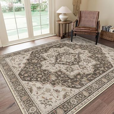 Amazon.com: GENIMO 8x10 Area Rugs for Living Room, Machine Washable Non Slip Vintage Retro Rugs, Low Pile Lightweight Chenille Print Rug for Bedroom, Dining Room, Home Office, Ebony Taupe : Home & Kitchen
