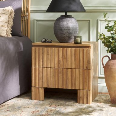 SAFAVIEH Home Collection Conall Oak Brown 2-Drawer Storage Nightstand Table