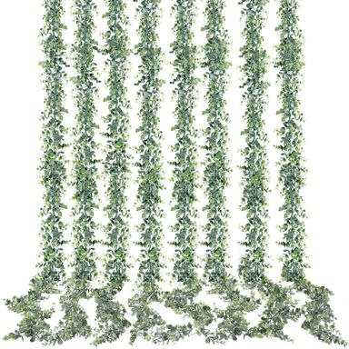 Sggvecsy Artificial Eucalyptus Garland 8 Pack Fake Eucalyptus Greenery Garland Faux Hanging Plants Artificial Vines, 5.6 Feet/Strand for Wedding Backdrop Arch Wall Table Party Outdoor Festival Decor