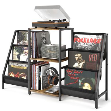 Record Player Stand with Vinyl Storage, Record Player Table with Vinyl Record Storage Up to 280 Albums, Turnta ble Stand with Record Holder Display Shelf, Record Cabinet for Media Stereo Audio