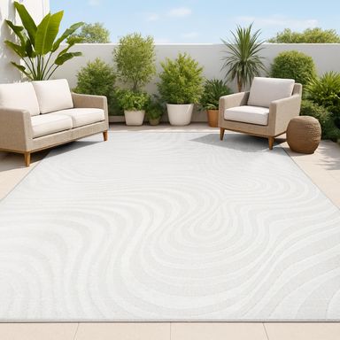 JONATHAN Y Maribo High-Low Abstract Striped Cream/Ivory 10x14 Indoor/Outdoor Area Rug, Pet Friendly, Non-Shedding, Stain Resistant, Easy-Cleaning for Backyard, Patio (SCN103A-14) Cream/Ivory 10' x 14' (Rectangular)