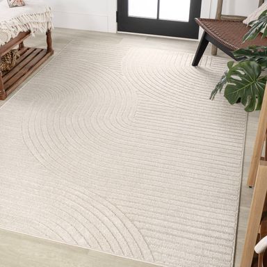 JONATHAN Y SCN100B-6 Hallie High-Low Minimalist Curve Geometric Ivory/Cream 6 ft. x 9 ft. Indoor/Outdoor Area Rug, Pet Friendly, Non-Shedding, Stain Resistant, Easy-Cleaning for Backyard, Patio Ivory/Cream 6' x 9' (Rectangular)
