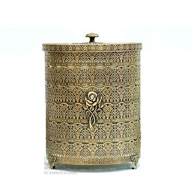 Rose Patterned Antique Wastebasket, Vintage Decorative Small Trash Can, Garbage Container Bin for Vanity, Bedroom, Kitchen, Powder Rooms, Home Office Rubbish Bin (Small, Brass (Matt Gold))