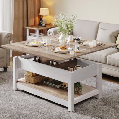 YITAHOME Lift Top Coffee Table for Living Room, 3 in 1 Multi-Function Coffee Tables with Storage, Farmhouse Dining Table for Reception Room/Home Office, Grey Wash