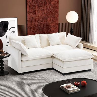 Ihanherry 77" L Shaped Modern Sofa Modular Sectional Cloud Couch with Ottoman, 3-Seat Chenille Deep Seat Sofa with Pillow for Living Room, Bedroom and Apartment, Beige 77 Inch- L Beige